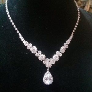 CZ crystal floral teardrop necklace